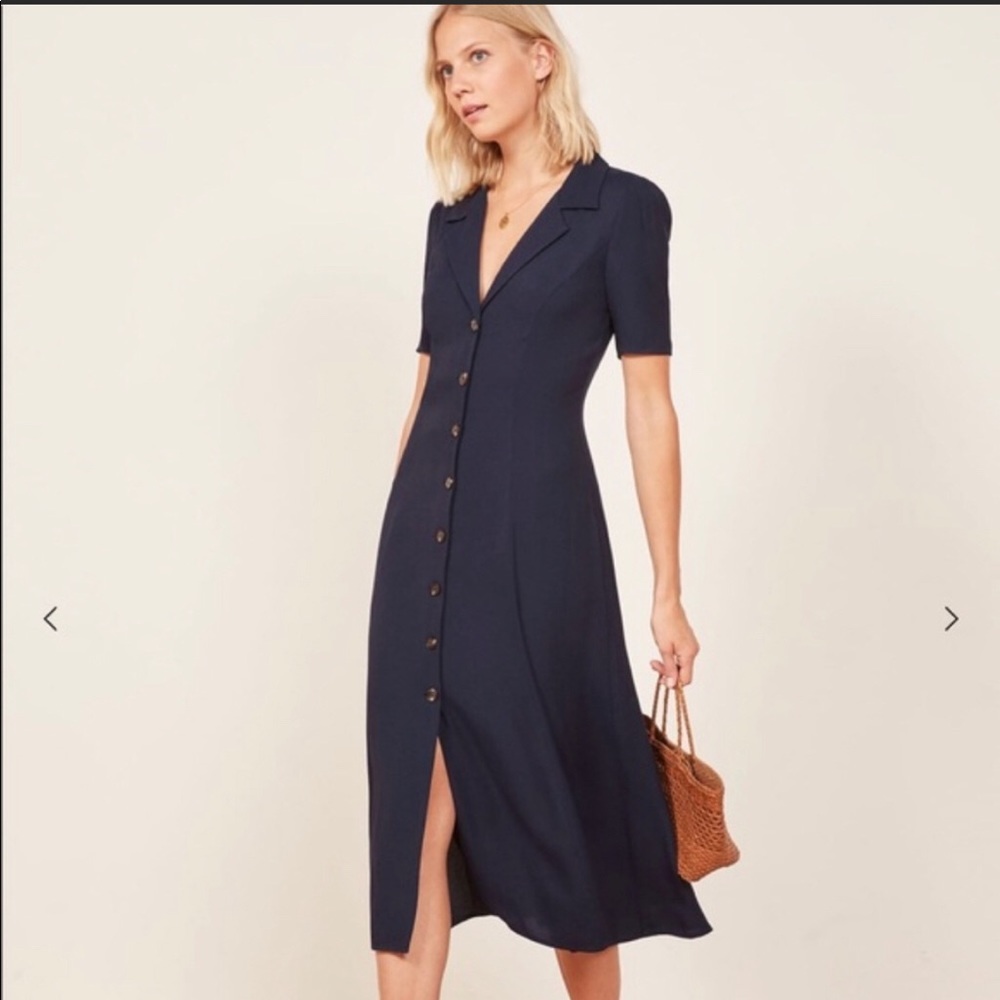 Reformation Clarice Dress Navy. Never worn!